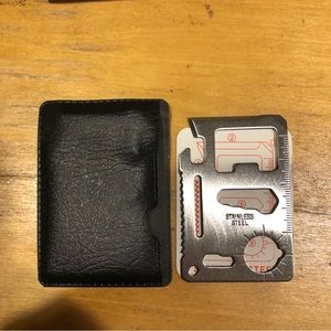 Stainless steel wallet survival tool and water bottle holder